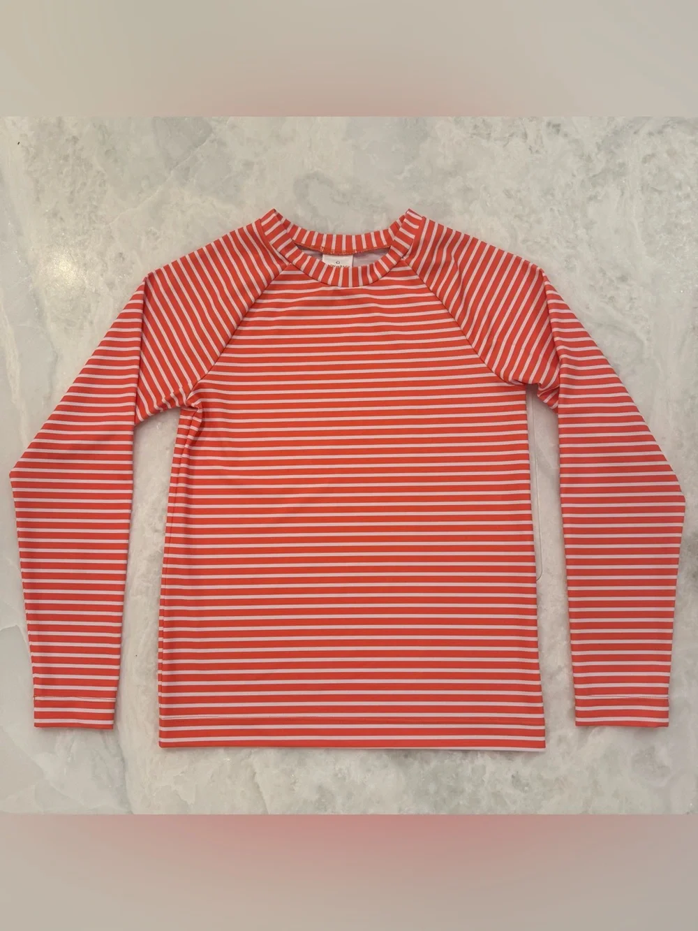 Moon and Back by Hanna Andersson Girls Rash Guard Swim Top Orange Stripe Sz 8